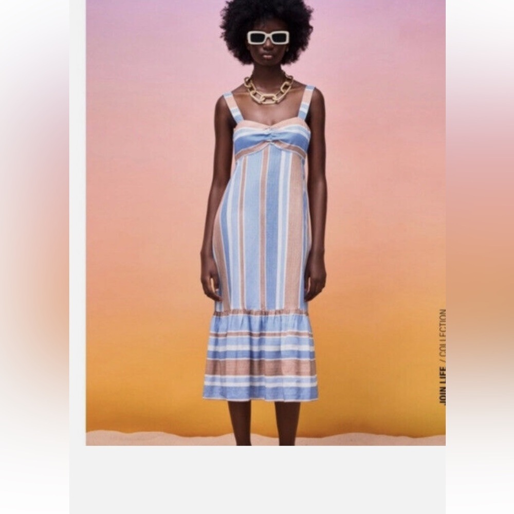 Zara Blue and Pink Ruffled Tiered Midi Sundress